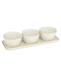 Set of antipasti bowls with trays, ceramic, white, 9.5 x 5.5 x  H. 9.5 cm