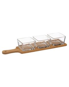 Serving set, glass/bamboo, transparent/natural, 40 x 5.5 x  H. 10 cm
