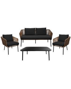 Set Toskana Living, 2 kolltuk tek + 1 kolltuk dopjo + 1 tavolinë, celik / thurje PE, strukture atrazit, thurrje kafe, shilte atrazit , W70xD70xH70 cm/W152xD70xH70 cm/99x59x37 cm