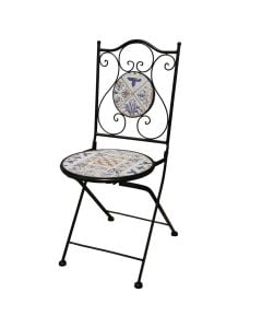 Mosaic folding chair, metal / ceramic, black frame, white/blue mosaic, 38x46xH90 cm