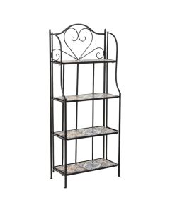 Mosaic shelf, metal/ceramic, black frame, white/blue top, L56xH135 cm