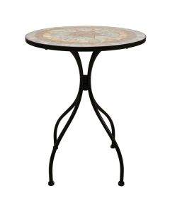 Mosaic table, metal/ceramic, black structure, white/beige top, D60xH75 cm
