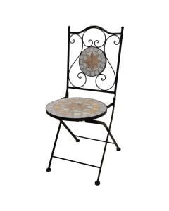 Mosaic folding chair, metal/ceramic, black structure, white/beige mosaic, 38x46xH90 cm