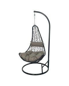 Lëkundëse, metal/ratan PE, strukture e zeze, shilte gri e erret, kosh L126xW83xD70 cm , H200 cm
