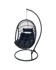 Lëkundëse, metal/ratan PE, strukture e zeze, shilte e zeze, kosh L126xW90xD70 cm , H200 cm