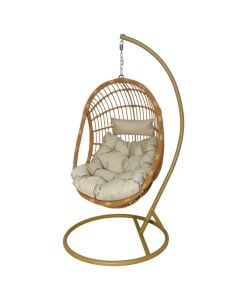 Lëkundëse, metal/ratan PE, strukture bezhe, shilte bezhe, kosh L126xW90xD70 cm , H200 cm