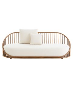 Sofa 3 vendeshe, rattan, ngjyre natyrale, shilte e bardhe, W200.5xD97xH80 cm