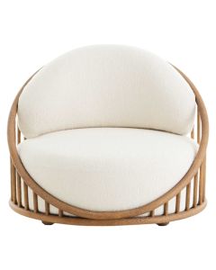 Sofa teke, rattan, ngjyre natyrale, shilte e bardhe, D97xH80 cm
