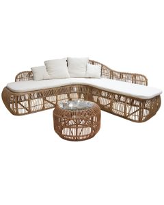 Sofa kendore+tavoline mesi, rattan, ngjyre natyrale, W300xD85xH80 cm, D78xH48 cm