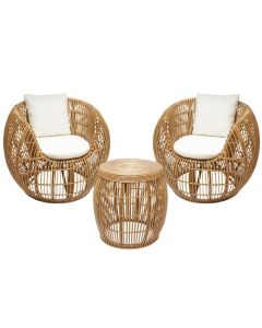 Set 2 karrige teke + 1 tavoline mesi, rattan, ngjyre natyrale, W97xD82xH73 cm, D50xH50 cm