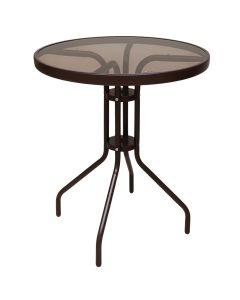 Round Bistro table, metal frame/rattan/glass, brown color, Dia.60xH70 cm