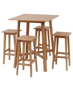 Set Tiwi, tavoline bari + stola, dru tropikal Acacia, ngjyre natyrale, tavolina 800x800x1020 mm, karrige W320x320x710 mm