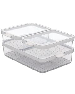 Fridge organizer set (3 pieces), plastic, transparent/white, 2x1.2 L / 1x2.6 L