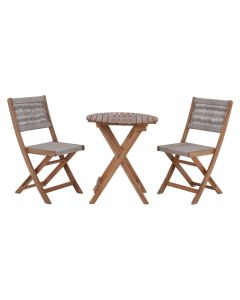 Set Bistro, 2 karrige + 1 tavolinë rrumbullakët, dru akacia, kafe /e zezë,  42.5x38xH80 cm / Dia.60xH70 cm