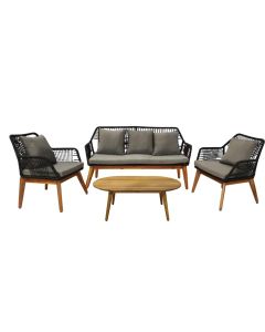 Set kolltuk 3 vendesh + kolltuk tek + tavoline, ngjyre e zeze, 72x152xH80 cm/72x74xH80 cm/ Dia.55xH56 cm, dru tropikal Akacia