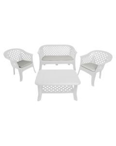 Set 2 kolltuk tek + kolltuk dopio + tavoline, Veranda, PP, karrige 72x72x76 cm, sofa 2 she 134x72x76 cm, tavoline 90x60x46 cm, ngjyre e bardhe