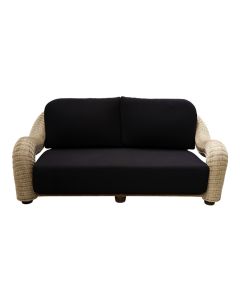 Kubu King 2-seater sofa, rattan, natural color, dark gray upholstery, W180xD70xH80 cm