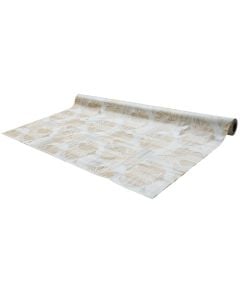 Mbulesë tavoline, PVC, sfond bezhë me dizenjo gjethe ngjyrë floriri, 140 cm