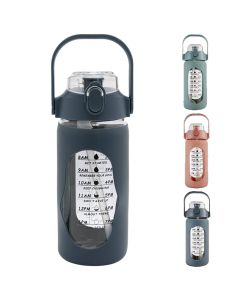 Water bottle, glass/silicone
, assorted colors, 
Dia. 9.5x25 cm
