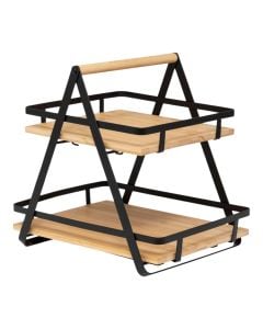 2-tier shelf organizer, steel/bamboo
, natural/black, 
 30.5x22.5x29 cm