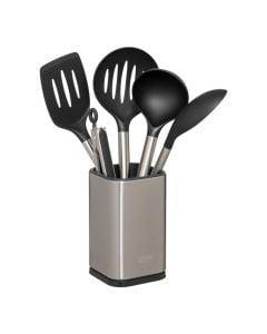 Kitchen spoon/fork and holder set, stainless steel, silver, 
 8x5.5x36 cm