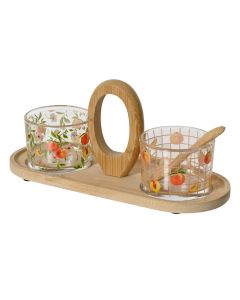 Antipasto bowl set, glass/acacia wood, multi, 7.5 x 9 x H 23 cm