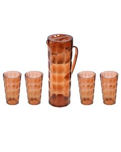 Set kanë uji/lëngje dhe gota, plastike, terrakota, 1.7 L / 16x10x28.7cm ; 370 ml / Dia. 7.3x12.5cm