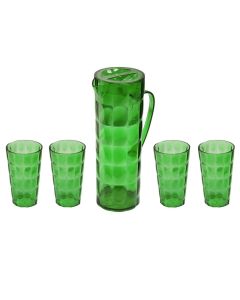 Set kanë uji/lëngje dhe gota, plastike, jeshile, 1.7 L / 16x10x28.7cm ; 370 ml / Dia. 7.3x12.5cm
