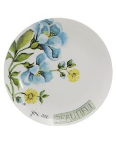 Pjatë servirje Beautiful, qeramike, e bardhë me dizenjo me lule, Dia. 26 cm