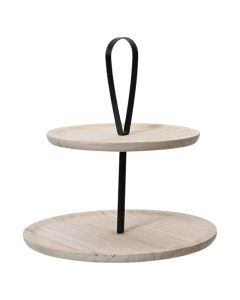 Stand with 2 layer, wood, natural, Dia. 37 x H 32.5 cm