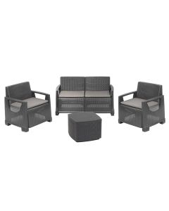 Set 2 kolltuk tek + kolltuk dopio + tavoline, Mandello, PP, karrige 72x66x74 cm, sofa 2 she 129x66x74 cm, tavoline 53x53x40 cm, ngjyre anthracite