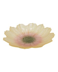 Pjatë në formë lule, qelq, e verdhë, Dia. 21 cm