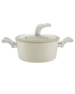 Tenxhere Vega me induksion me kapak qelqi dhe shtresë kundër ngjitjes qeramike, alumin, krem, 5.5L / Dia. 26 x H 12 cm