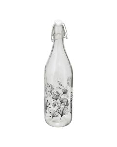 Bottle Limo with hermetic clip, glass, transparent with floral motifs, 1L / Dia. 8.7 x H 31.7 cm