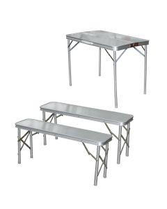 Set camping table, aluminium alloy, silver, 90x65x73 cm