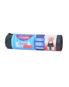 Qese mbeturinash, Gosia, plastike, 60 lt, 53x65 cm, e zezë, 10 ndarje, me litar, 1 copë