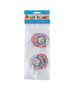 Pipa lëngjesh për ditëlindje, "Happy birthday", plastike, 24 cm, mikse, 6 copë, 1 pako