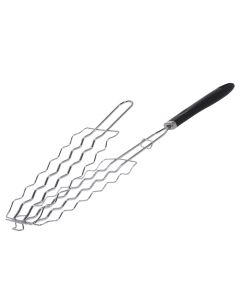 Barbeque sausage grill, "Vaggan", stainless steel, silver, 9x21x53 cm, 1 piece