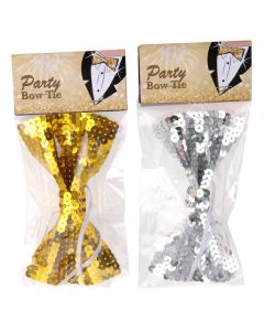 Papion për festa, "Party", poliester, 18x8.5x2 cm, argjend-floriri, 1 copë