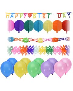 Dekorime festive, "Party", Happy Birthday, karton, mikse, 22x2x33 cm, 5 copë, 1 pako