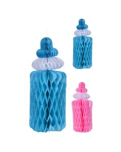 Biberon dekorativ, "Party", baby shower, blu-rozë, 8x33 cm, 1 copë