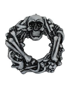 Light up skull wreath, plastic, 48x46x6 cm, grey