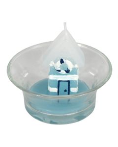 Candle, paraffin-ceramic, blue, dia 6.3xH5 cm