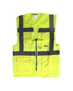 Striped vest with pockets, polyester, yellow, M