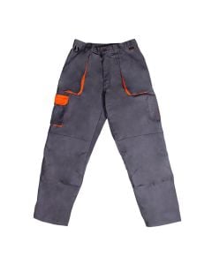 Work pants with many pockets, cotton/polyester, gray/orange, M