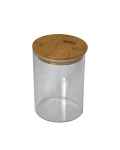 Jar with lid, glass-wood, dia 8.5x11 cm