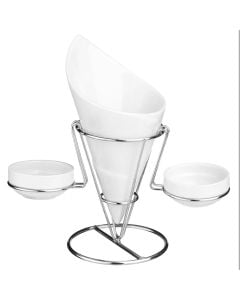 Chips cup, ceramic+metal, white, stand: H22.5 cm; bowl: ø7.5 x3 cm