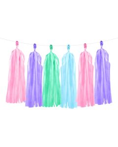 Tassel garland, set contains 12 tassels ,pink, sky-blue, green, violet, 3 pcs each, 30cmx1.5m