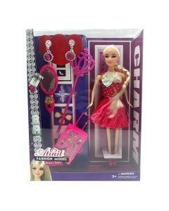 Set kukull me aksesorë për fëmijë, Atinil, Fashionistas, KemBay, plastikë dhe poliestër sintetike, 6x23x32.5 cm, mikse, 5 copë