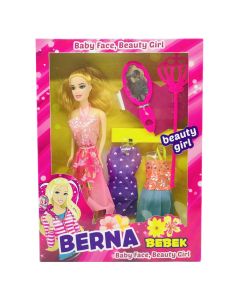 Set kukull me aksesorë për fëmijë, Berna, Beauty Girl, plastikë dhe poliestër sintetike, 5.5x24x32.5 cm, mikse, 5 copë